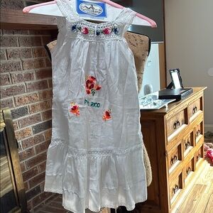 White Sleeveless Dress with Floral Embroidery